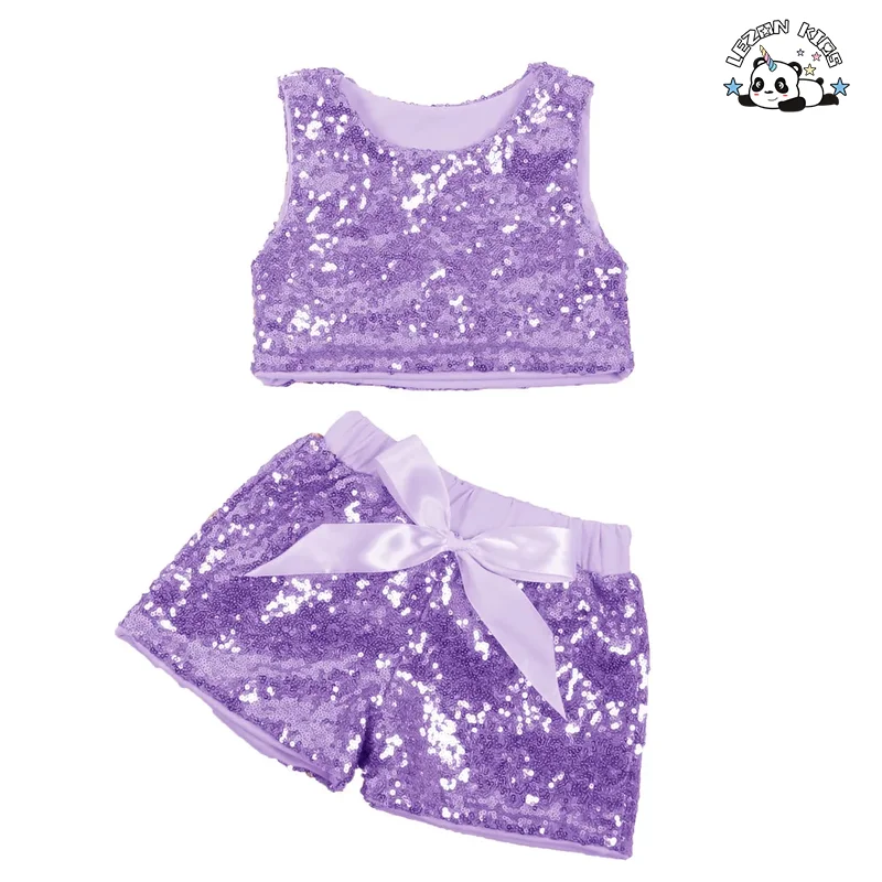 LEZONKIDS - Customizable Summer Girl's Sleeveless Sequins Tank Top Shorts Fashion Two Piece Top Shorts Suits